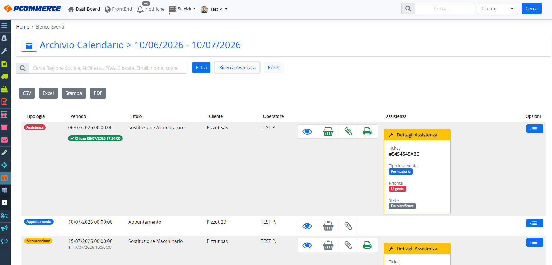 Archivio Eventi Calendario